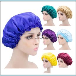 Hair Accessories Tools Products Solid Colour Silk Satin Night Hat Care Women Head Er Sleep Caps Bonnet 10Pcs Drop Delivery 2021 Fxy6H