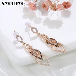 Dangle & Chandelier Elegant Black Natural Zircon Long Earrings For Women Luxury 585 Rose Gold Statement Trend Wedding PartyDangle Odet22