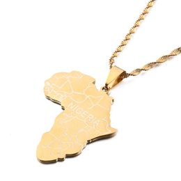 Chains Gold Unisex Jewellery Africa & Nigeria Map Pendant Necklaces African Stainless Steel National Day Anniversary Gifts