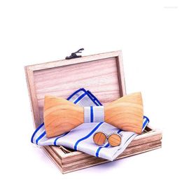 Bow Ties Sitonjwly Wooden Man For Wedding Party Business Butterfly Cravat Wood Bowties Polyester Handkerchief Cufflinks SetBow Emel22