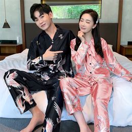 Luxury Pyjama Satin Pyjamas Sets Couple Sleepwear Set Pijama Lover Night Suit Male Female Casual Home Clothing Youth Wear 220426