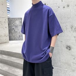 Privathinker Streetwear Turtleneck Men Tshirt Solid Color Hip Hop Male Oversized T shirts Man Casual Short Sleeve Top Tees 220620