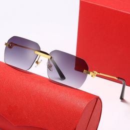 C Sunglasses Designer Mens Frameless Square Gold Metal Frames Buckle Coated Mirror Eye Protection Womens Sun Glasses Shades Unisex Summer Style with Original box
