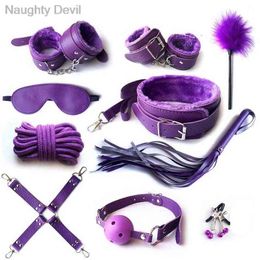 NXY Sex Adult Toy Naughty Devil Leather Toys for Game Erotic Kits Bondage Handcuffs Whip Gag Bdsm Nipple Clamps 0507