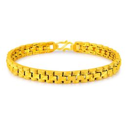 Charm Bracelets 24K Yellow Gold Bracelet Plating 6MM20CM Women & Men Wedding Jewelry Gift