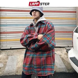 LAPPSTER Men Streetwear Plaid Wool Coats Mens Harajuku Vintage Korean Style Jackets Coats Male Hip Hop Jackets Windbreaker 201222