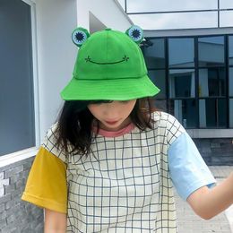 Women Fashion Frog Bucket Hat Summer Female Parent-Child Fishing Cap Korean Wild Cute Sun Big Eyes Wide Brim Hats Delm22