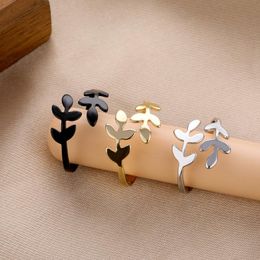 Cluster Rings Black Silver Colour Olive Branch Leaf For Women Girl Fashion Simple Gold Leaves Open Ring 2022 Trend JewelryCluster