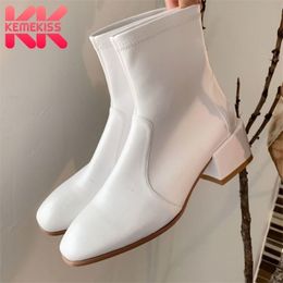 KemeKiss Woman Short Boots Genuine Leather Square Heel Woman Ankle Boots Fashion Warm Women Winter Shoes Footwear Size 3341 201103