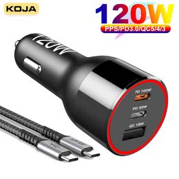 120w charger UK - 120W Fast Car Charger 3 Port USB Quick Charge PPS PD 100 65 45 30 20W QC3.0 18W For Huawei Xiaomi TYPE C Iaptop Tablet Iphone 12 W220328