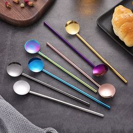 Stainless Steel Round Shape Metal Drinking Spoon Straw Reusable Straws Cocktail Spoons 352 D3
