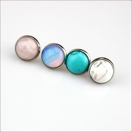 Stud Earrings Jewelry Fashion Round 12Mm Natural Stone Turquoise Stainless Steel Handmade For Women Jewelr Dhfmt