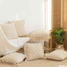 Cushion Covers 100% Cotton Linen Macrame Handwoven Thread Pillow Covers Geometry Bohemia Style Pillowcase Home Decor 4545cm 210401