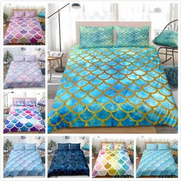 9Colors Mermaid Scales Bedding Sets 3Pcs Fish Scales Duvet Cover Set Colourful Quilt Cover Queen Bed Set 220531