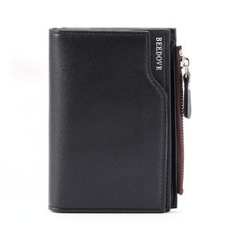 Wallets Men's Zipper Short Wallet Multifunctional Vertical Mini Snap Button Retro Coin Purse Men PU Leather Card HolderWallets