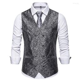 Men's Vests 2022 Plus Size Men Fashion Suit Vest Business Casual Style Double-breasted Design Cashew Flowers Pattern Sleeveless Garmen Phin2