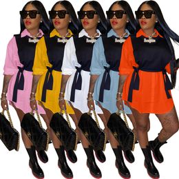 Fashion Solid Colours Casual Shirt Dress With Vest For Women Long Sleeve Bandage Vest Mini Dresses S80085
