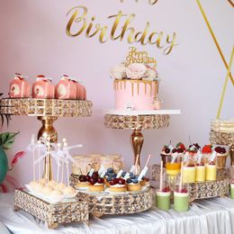 Other Festive & Party Supplies The Gold Crystal Cake Stand Set Electroplating Mirror Face Wedding Table Candy Bar Decorating ToolsOther