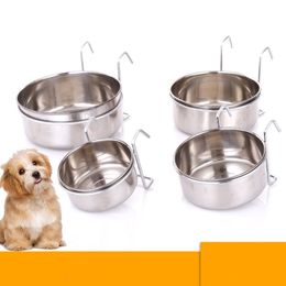 Other Dog Supplies Stainless steel pet food utensils dogs cage household pet bowls hook type kitten round basin trough