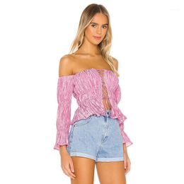 Women's T-Shirt Puff Sleeve Square Neck Crop Top Tshirt Women Shirt 2022 Spring Lace Up Elastic Work Out T Pink Vintage Clothing Mujer