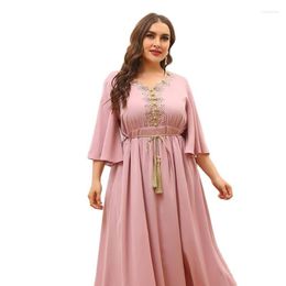 Plus Size Dresses Women Dress High-Waist Comfortable Robe Embroidery Flower Pattern A-Line Maxi DressPlus