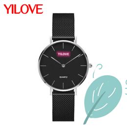 Top Fashion British Style Women's Watch Quartz 32mm Round Stainless Steel Case Mesh Wristband Clock Simple Elegant Dress Gift Wristwatch