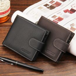 Wallets Men Genuine Cow Leather Short Zipper Hasp Male Purse Coin Pocket Card Holder Vintage Brand High Quality WalletWallets
