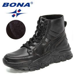 Boot Bona 2022 New Designer Lace Up Caviglia Donna Luxury Brand Peluche Warm Ladie Alta qualità Casual Top Snow 220805