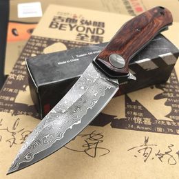wooden pocket knives UK - Classic Kershaw 4020 Tactical Folding Knife Damascus Blade Outdoor Camping Hunting Survival Bearing Wooden Handle Pocket Knives ED212e
