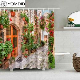 YOMDID 3D Colorful Street Alley Pattern Shower Curtains Bathroom Curtain Waterproof Bath Curtain With 12 Christmas Gift 210402