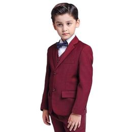 Men's Suits & Blazers 2022 Burgundy Boys Formal Dinner Tuxedos Little Boy Groomsmen Kids Children For Wedding Party Prom Suit Wear Slim 3 Pi