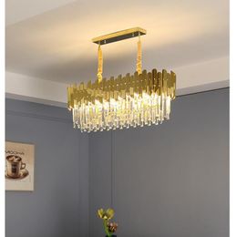 Pendant Lamps Modern Stainless Steel Crystal Lamp Copper Color Chandelier Fixtures Lustre LED Light Lamparas Home DecorationPendant