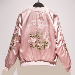 Streetwear Floral Embroidery Ladies Jacket Casual Women Bomber Jacket Ruffles Loose Zippers Female Coat 201023