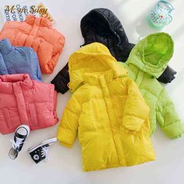 Baby Down Jacket Boy Girl White Duck Down Jacket Hooded Windbreaker Candy Colour Winter Child Long Jacket Baby Clothes 2-10Y J220718