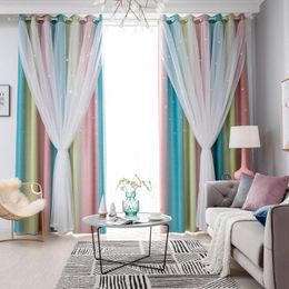 Curtain & Drapes Hollow Star Curtains For Living Room Sheer Tulle Girl Kids Bedroom Double Layer Blackout Window Home DecorationCurtain