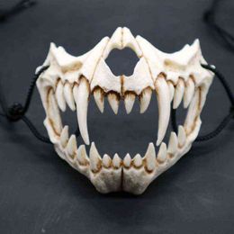 god costumes UK - Halloween PU Foam Mask Soft Half Face Skull Scary Cosplay Coatume Japanese Dragon God Tengu Horror Skeleton Party L220530