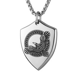 Pendant Necklaces Nordic Viking Runes Celtic Knot Raven Wisdom Amulet Stainless Steel Shield Necklace For Men Women Jewelry GiftPendant