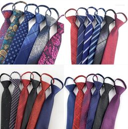 Bow Ties Mens 7cm Skinny Zipper Neckties Of Fashion Business Casual Series Lazy Tie Black Red For Men Striped Solid Colour TiesBow Enek22