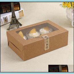 Packing Boxes Office School Business Industrial Kraft Card Paper Cupcake Box 6 Cup Cake Holders Muffin Dessert Portable Package Six Tray G