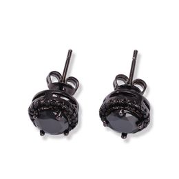 Mens Hip Hop Stud Earrings Jewelry New Fashion Black Silver Simulated Diamond Round Earrings For Men