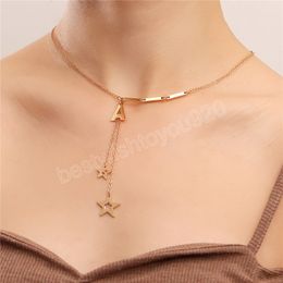 Minimalism Five-Pointed Star A Letter Pendant Necklace Vintage Short Choker Tassel Aesthetic Jewellery on the Neck