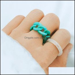 Band Rings Jewellery Korean 2 Pcs/Set Individual Retro Colour Resin Acrylic Geometric Ins Style Personality Chain-Rings For Women Party Ring Dr