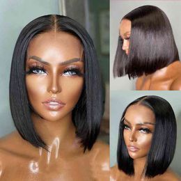 4X1 T Part Lace Wig Pre-Plucked Remy Bob Human Hair s for Women Brazilian Bone Straight Short 220609