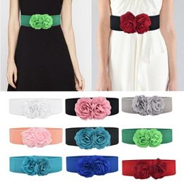 Belts Flower Decor Womens Stretchy Belt For Dresses Sundress Solid Colour High Elastic Wide Waist Fashion Skinny BeltBelts
