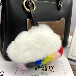 Keychains Fluffy Keychain Colorful Cloud Luxury Natural Fur Key Rings For Car Keys Cute Couples Gift Bag RingKeychains KeychainsKeychains