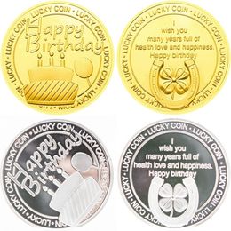 Other Arts and Crafts Happy Birthday Badge Silver Gold Plated Coins Commemorative Medal Embossed Metal Lucky Coins Birthdays Medallion
