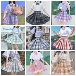 Clothing Sets School Girls Uniform Pleated Skirts Japanese High Waist A-line Plaid Skirt Sexy JK Uniforms For Woman Full SetClothing