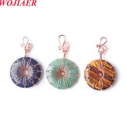 WOJIAER Quality Wrap Donut Natural Stone Pendant 30 mm Disc Jewellery Rose Gold Necklace Mixed Opal BO978