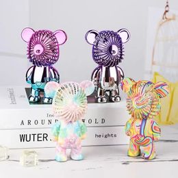 USB Rechargeable Mini Handheld Fan Electroplating Bear Outdoor Creative Desktop Mute Charging Portable three-speed wind Ornaments Gift Wholesale Tiktok