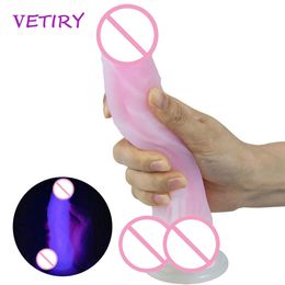 Luminous Realistic Dildos Jelly Silicone Dildo Strong Suction Cup Female Masturbation Simulation Penis Adult sexy Toys for Woman